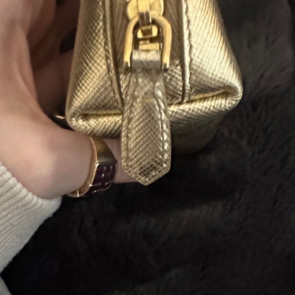Prada Gold Saffiano Leather Coin Pouch with Chain Keyring - Picture 6 of 11